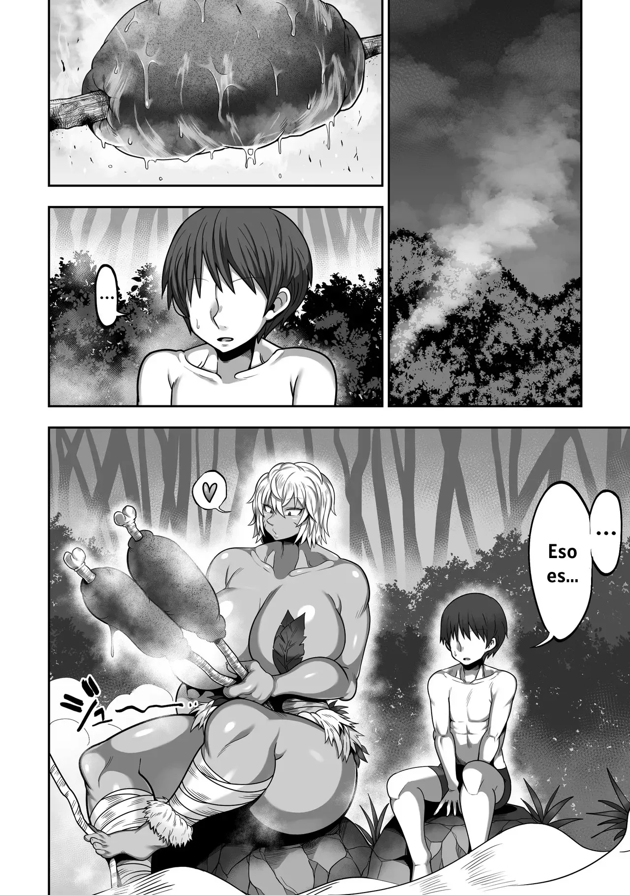 Mujintou de Dekashiri Muchimuchi Amazon-san to Asedaku SEX｜Apasionado Sexo Sudoroso con una Amazona Culona en una Isla Desierta page 9 full