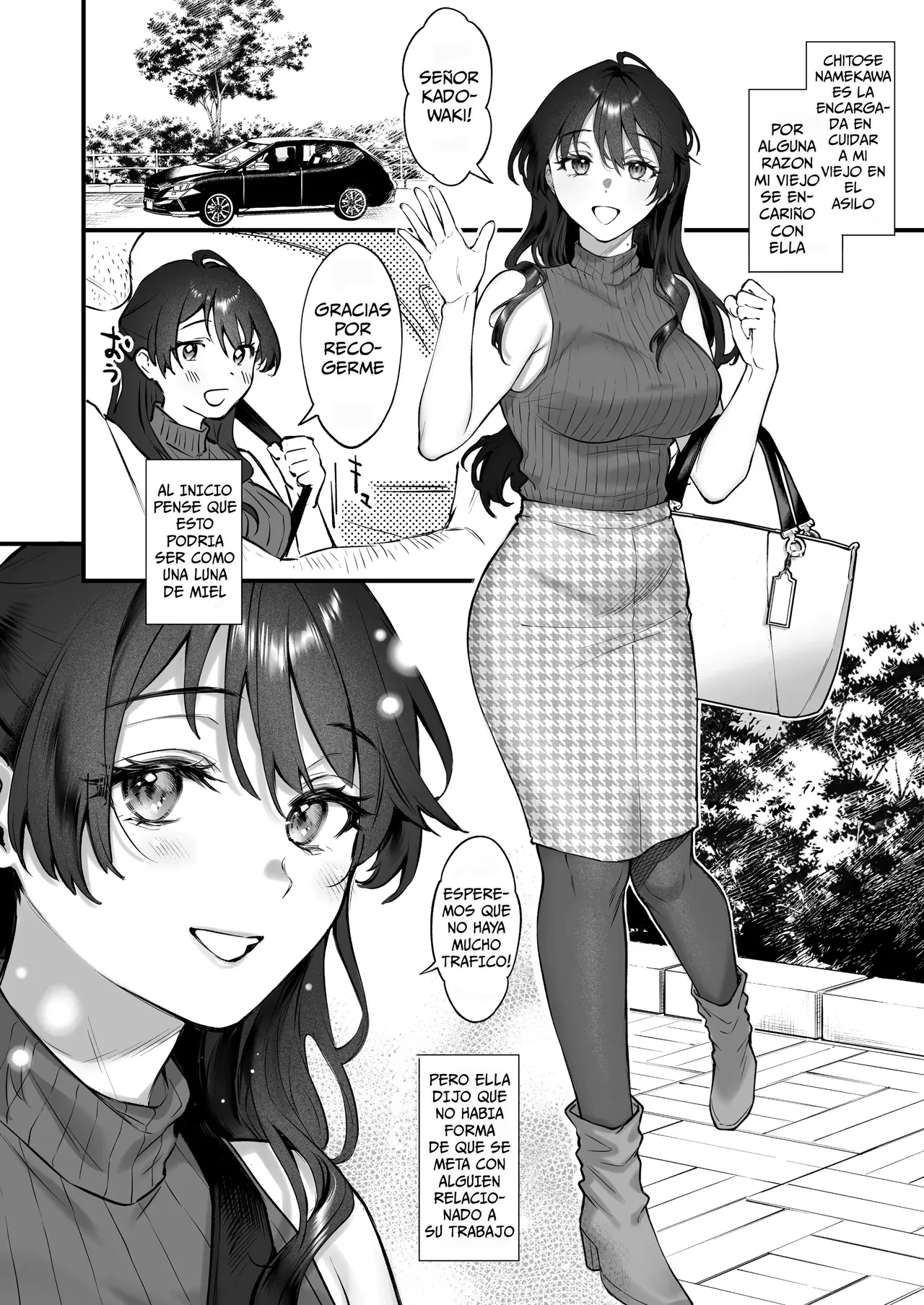 Shikatte Yurushite Atama o Nadete ~Bakunyuu Seiso na Kaigoshi ga Oji-san Daisuki na Riyuu~｜Regáñale, Perdónala y Acaricia su Cabeza ~La Razón por la que La Cuidadora Voluptuosa y Pulcra Ama a los Hombres Mayores~ page 9 full