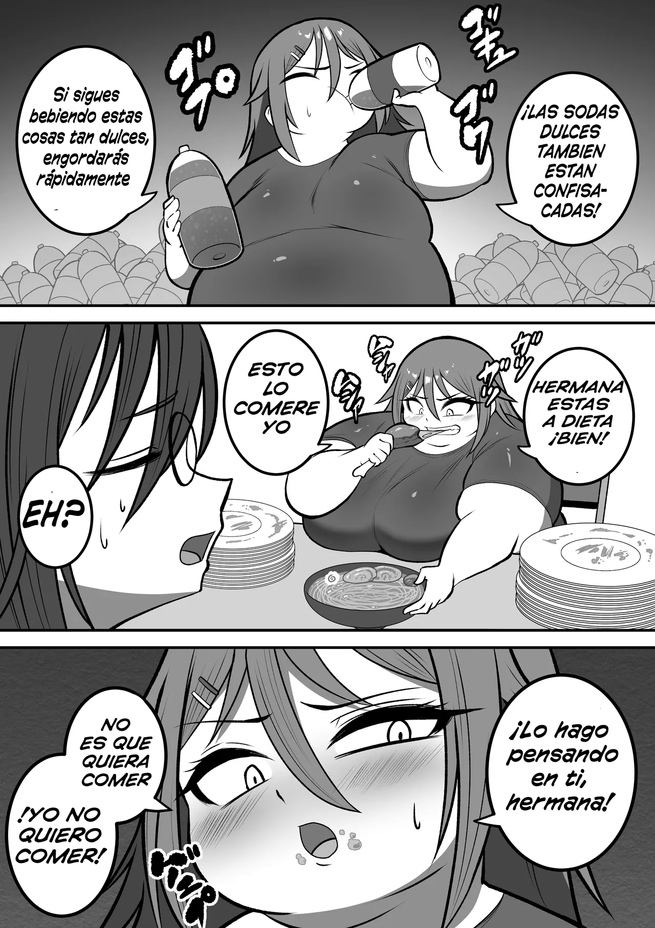 A fat older sister on a diet and a younger sister who awakens to fattening page 4 full