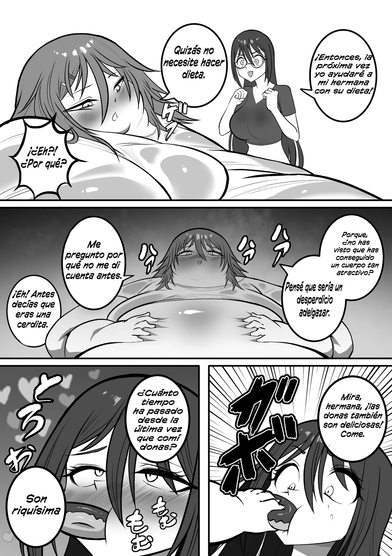 A fat older sister on a diet and a younger sister who awakens to fattening page 7 full
