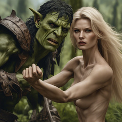 Elf huntress fights Orc [AI Generated]