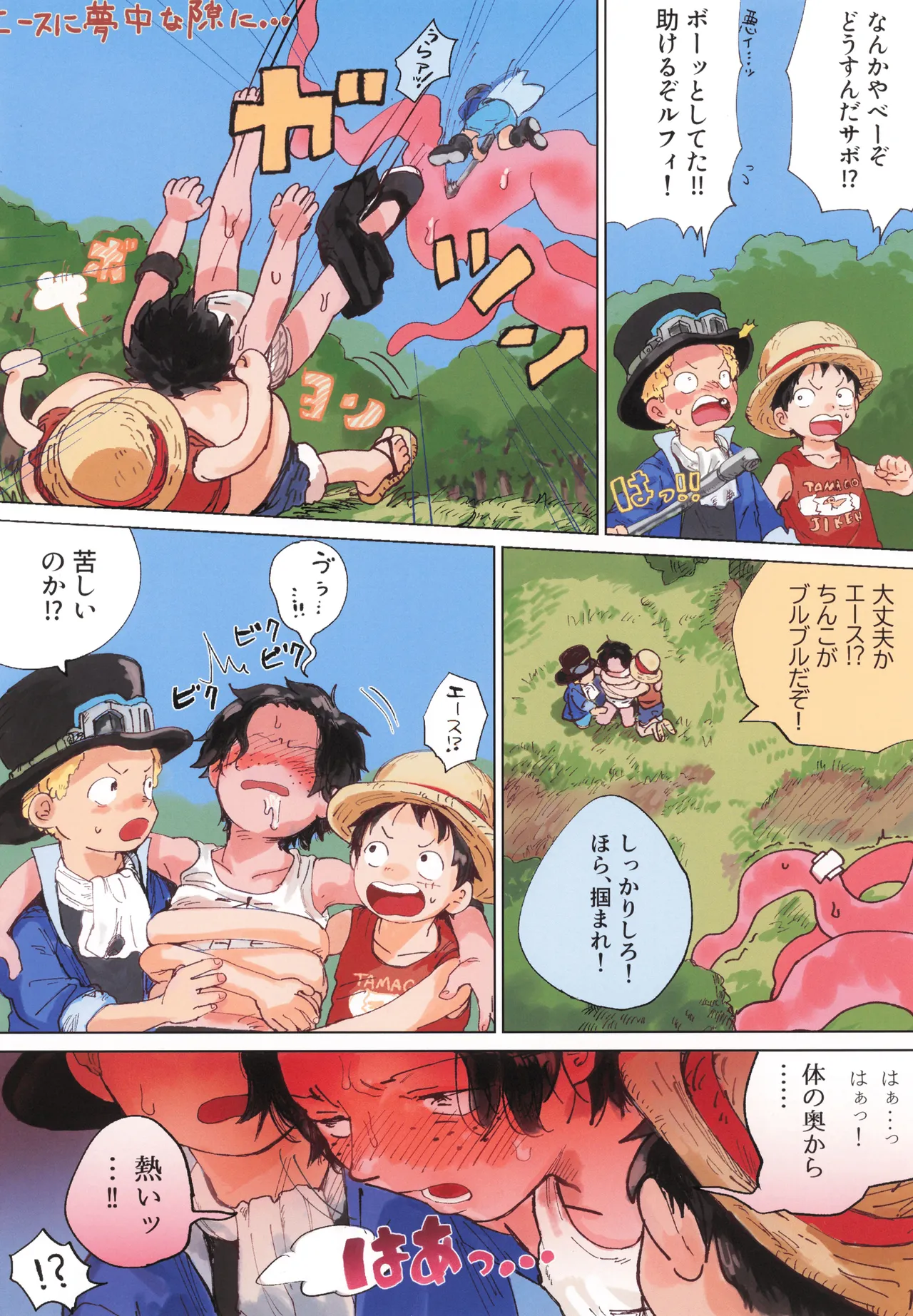 Shokushu × Ace Sabo &amp; Luffy biyaku 3P hon page 4 full
