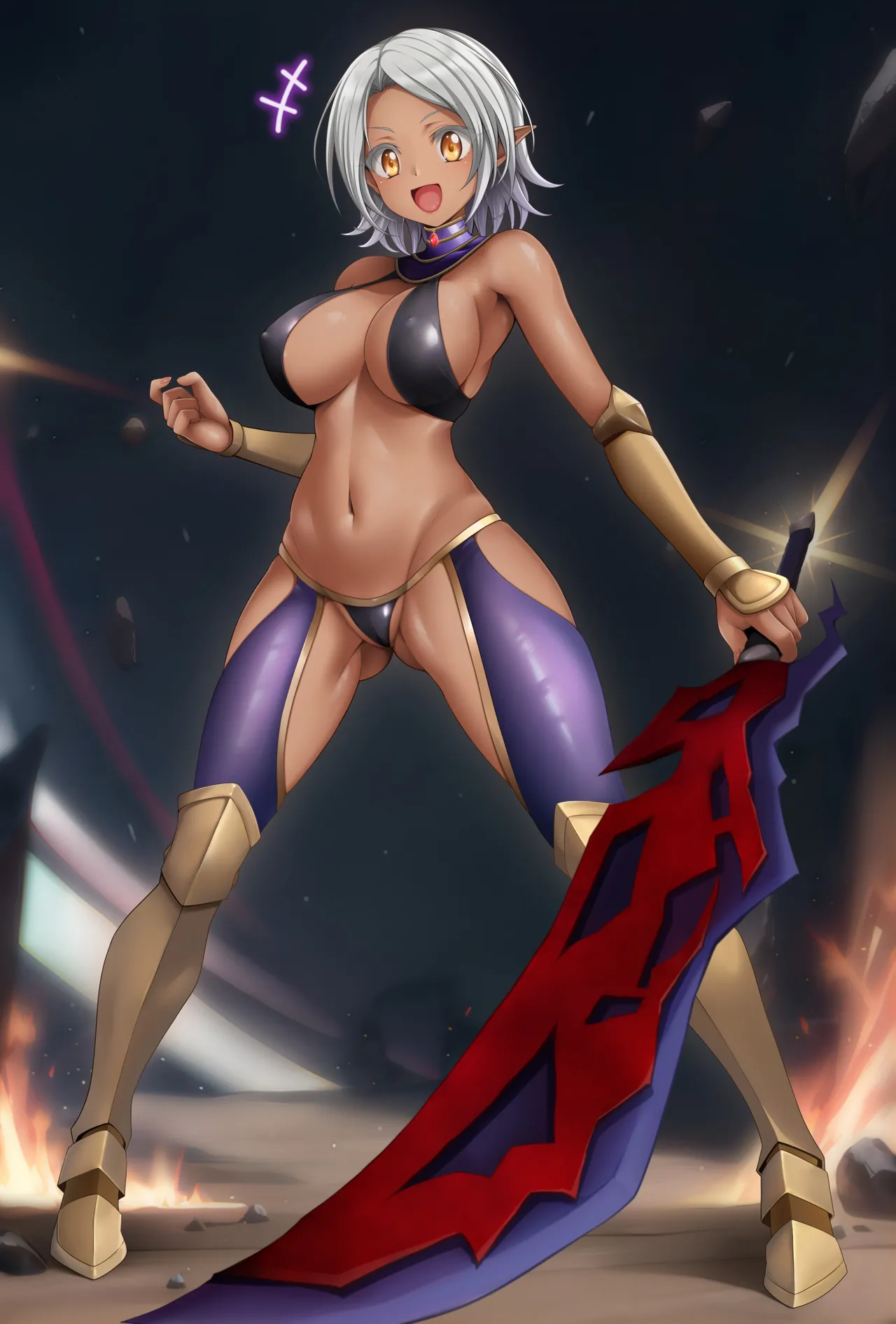 オリキャラリクエスト 銀髪褐色肌ダークエルフお姉さん キャロル 全身絵 page 2 full