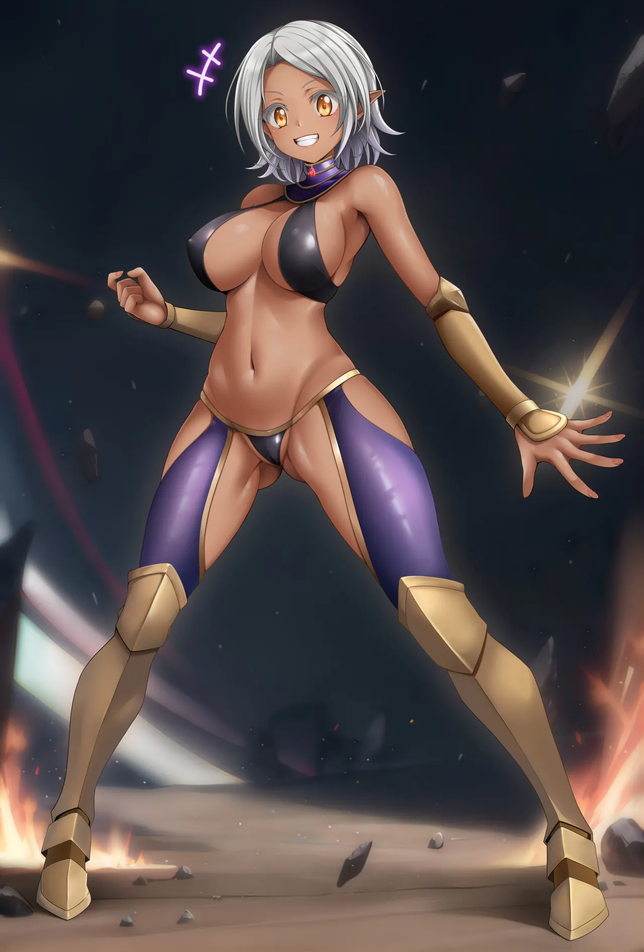 オリキャラリクエスト 銀髪褐色肌ダークエルフお姉さん キャロル 全身絵 page 5 full