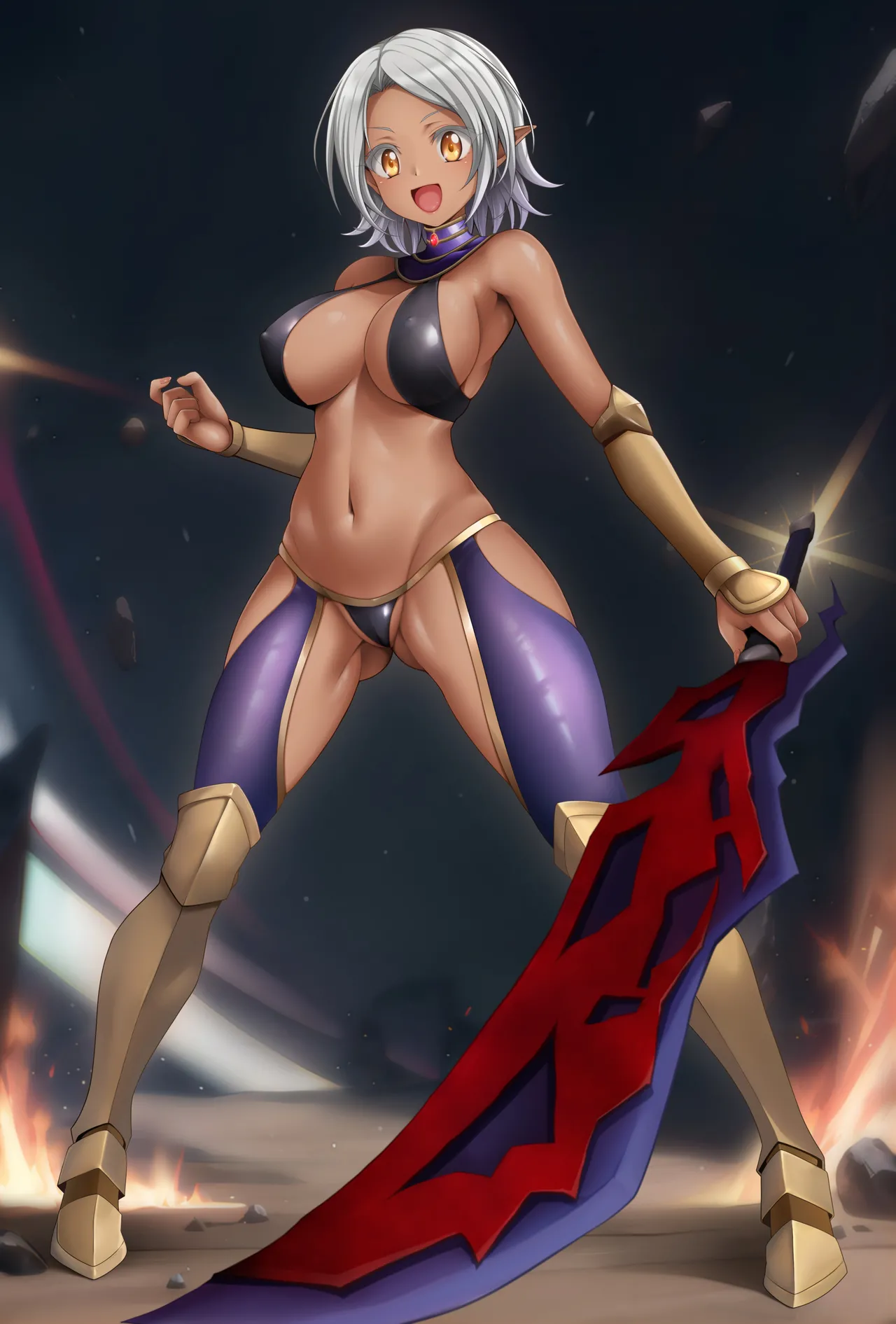 オリキャラリクエスト 銀髪褐色肌ダークエルフお姉さん キャロル 全身絵 page 8 full