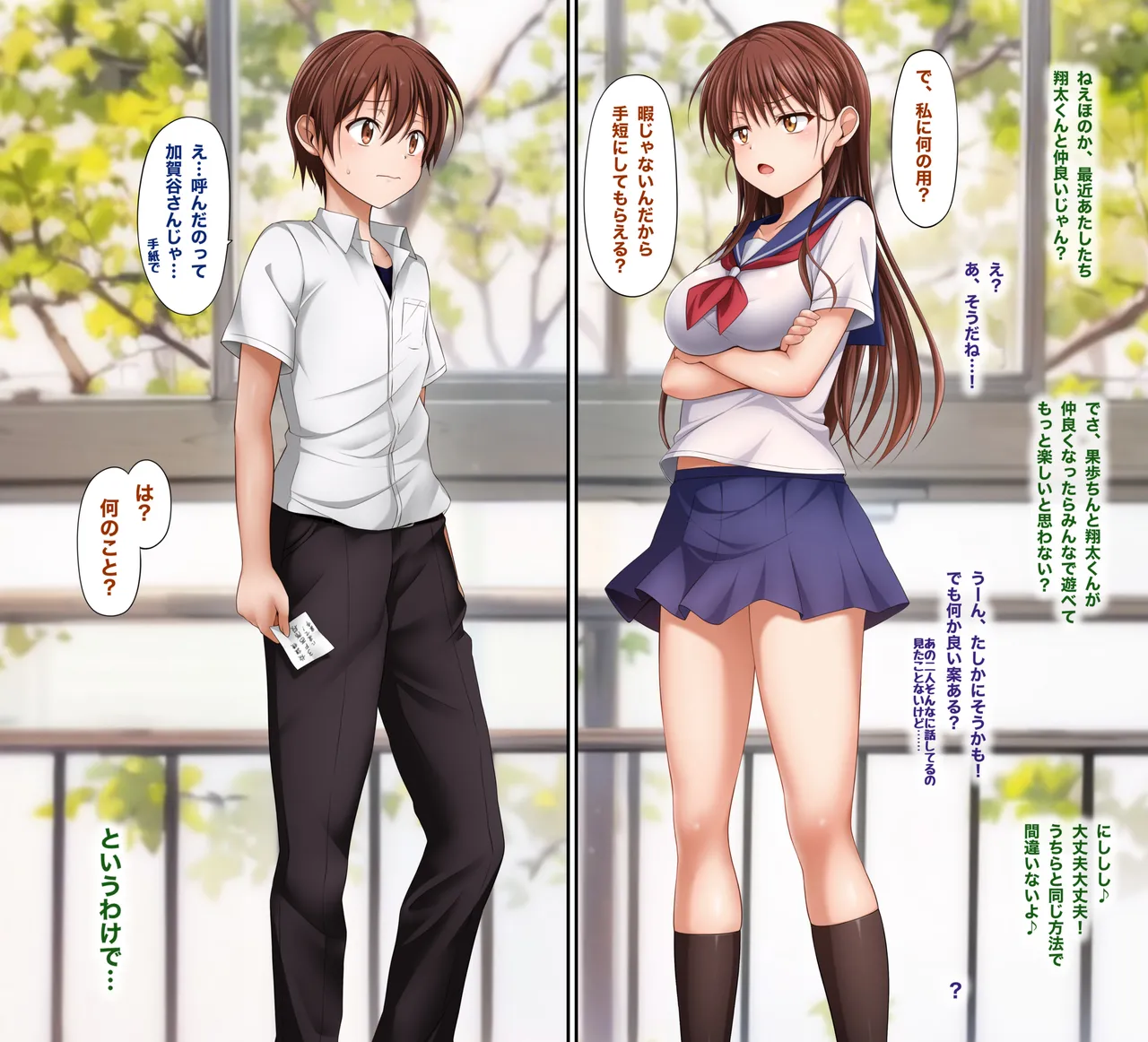オリキャラ 果歩×翔太×ほのか×真央 果歩翔太のスカート（ズボン）下ろされイラスト page 2 full