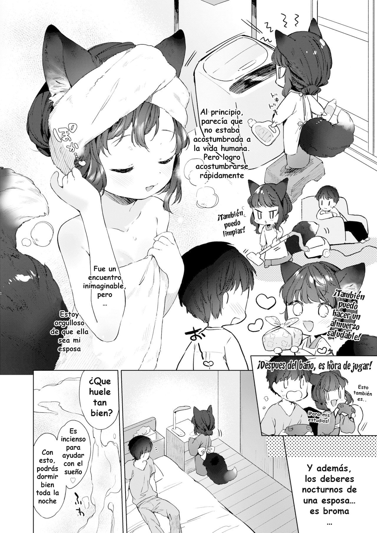 Mutou Mato Yowai 200 Chai Okitsune-chan to Oshidori Fuufu Seikatsu.｜Vida de Pareja Feliz con una Zorrita de 200 Años. page 4 full