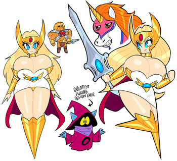 Orko shows She-ra his sword cover