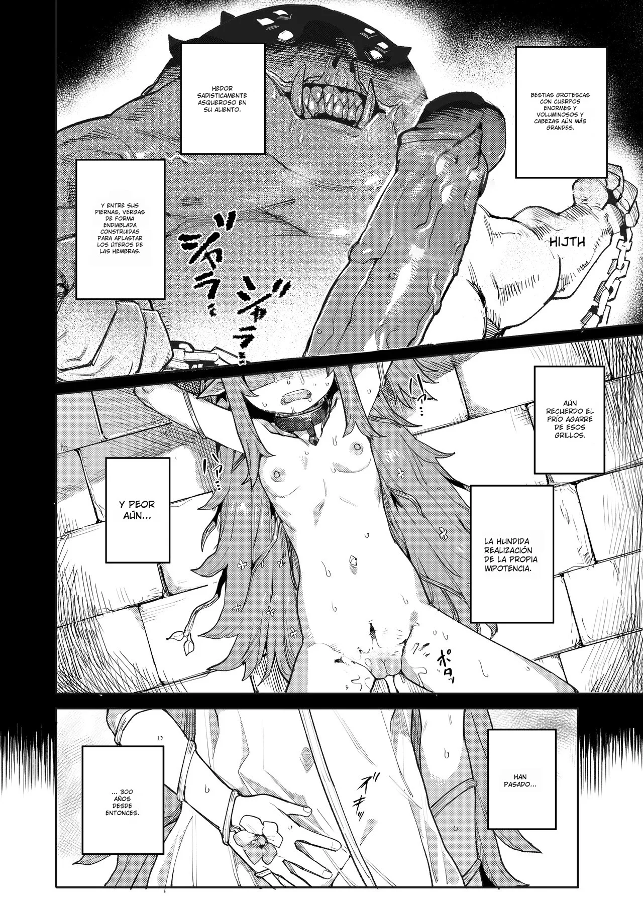 Seirei Rougoku Nyehiru ~Choukyou Zumi no Osanai Shikyuu ni Kizamareru Koufuku Bunsho~｜La Esclavizada Ninfa Nyehil ~El Cuento de una Cerda Rota Cuyo Útero Inmaduro Fue Entrenado para Someterse~ page 4 full