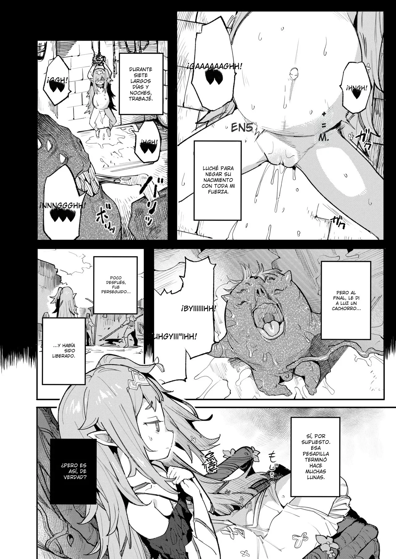 Seirei Rougoku Nyehiru ~Choukyou Zumi no Osanai Shikyuu ni Kizamareru Koufuku Bunsho~｜La Esclavizada Ninfa Nyehil ~El Cuento de una Cerda Rota Cuyo Útero Inmaduro Fue Entrenado para Someterse~ page 8 full