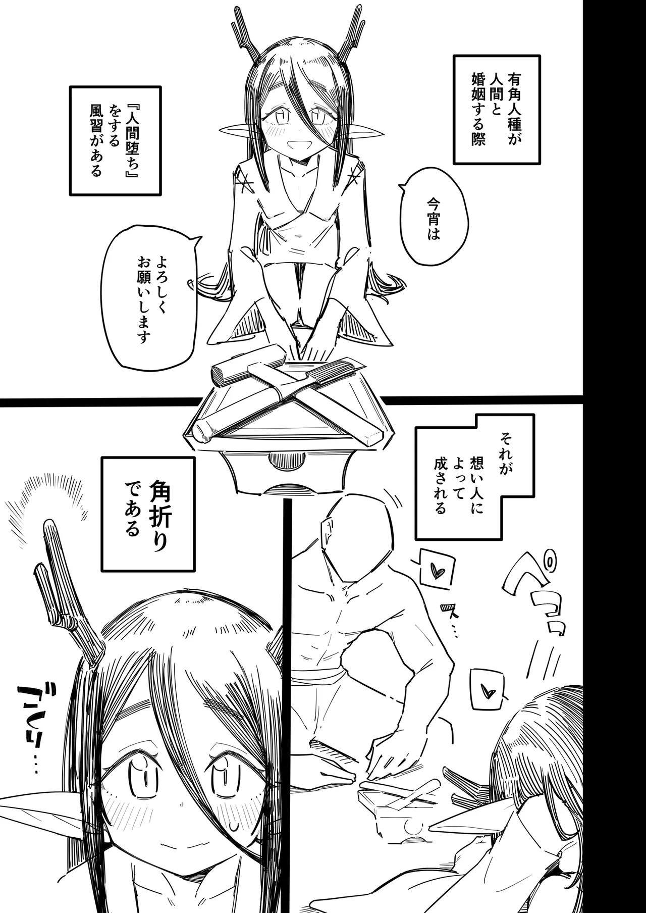 Kakujinshu ga Ningen to Konin suru Sai, Omoibito ni Tsuno o Otte Morau Koto de Ningen Ochi suru Fuushuu ga Aru page 2 full