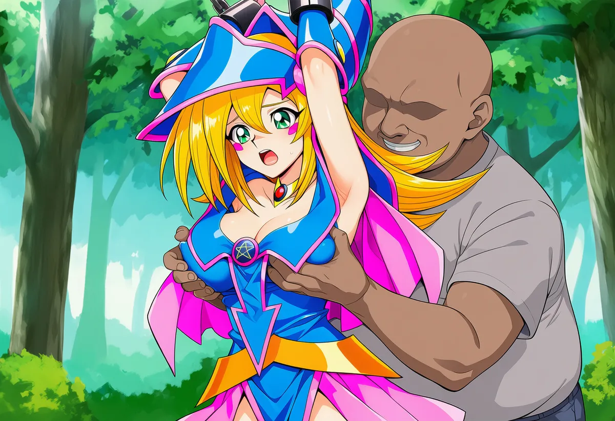 おじさんに拘束され胸を揉みしだかれるブラックマジシャンガール page 5 full