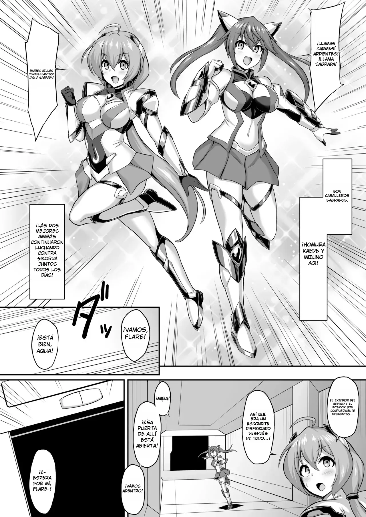 Seisou Kouki Sacred Flare &amp; Aqua -Buzama Sentouin-ka Songen Hakai Keikaku-｜Princesas del Atuendo Sagrado׃ Las Santas Flare &amp; Aqua -El Plan para Degradar a las Combatientes y Destruir su Dignidad- page 4 full