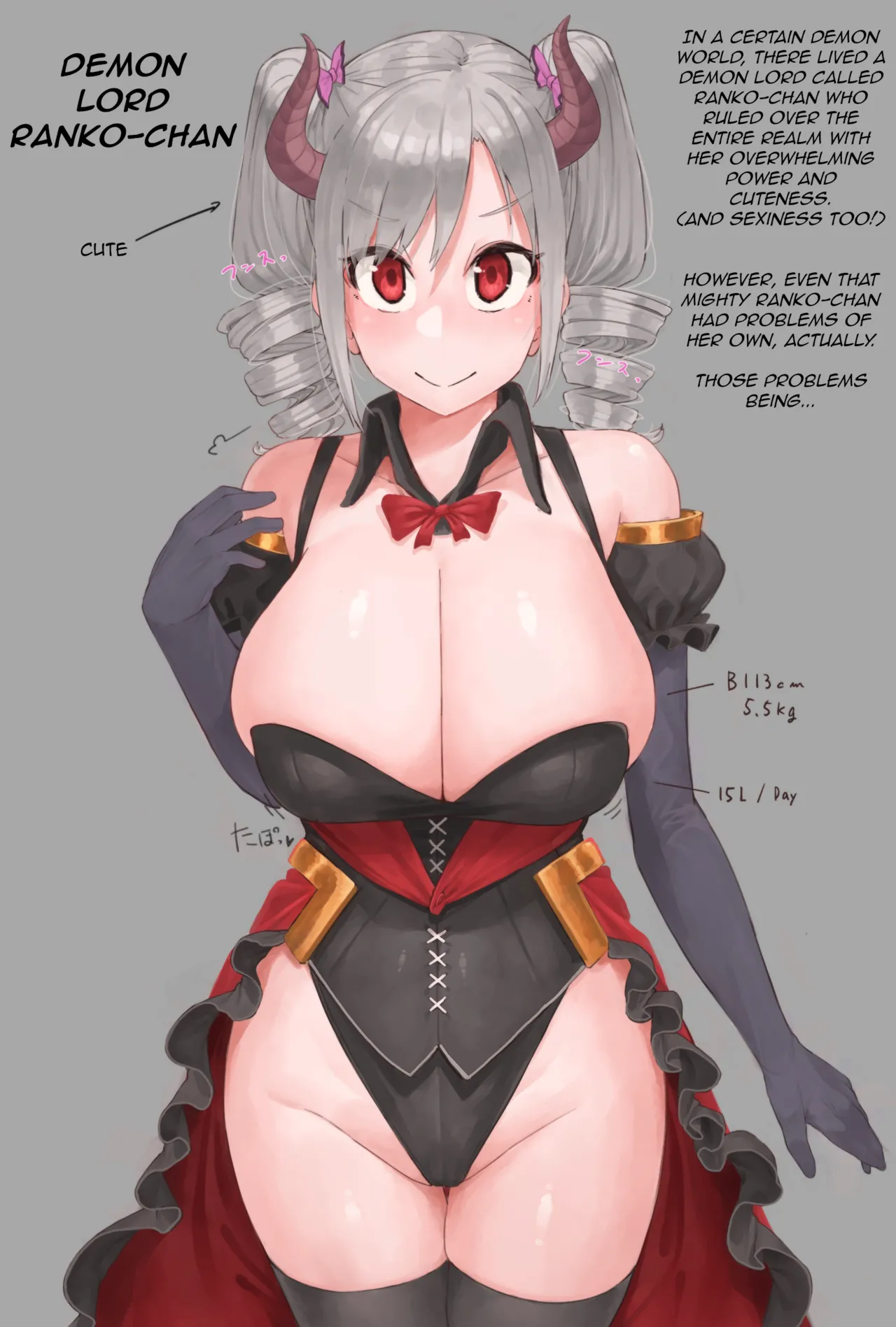 A story about how Demon Lord Ranko-chan gets tricked by a wicked merchant into having her breasts expanded by a slime page 1 full