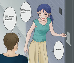 The polite woman with glasses next door