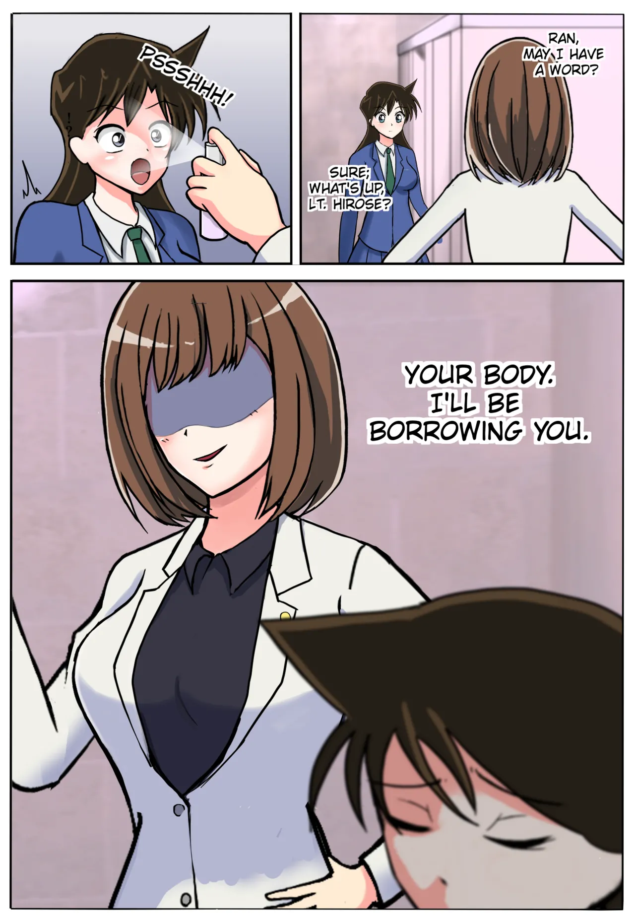 The Phantom Thief Kid masturbating in the form of Ran Mouri【皮モノ/ 皮物 / skinsuit】 page 4 full