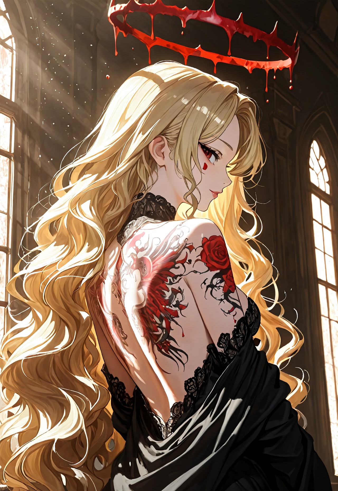 BLONDE'S BACKLESS OUTFIT: BLOOD HALO TATTOO page 10 full