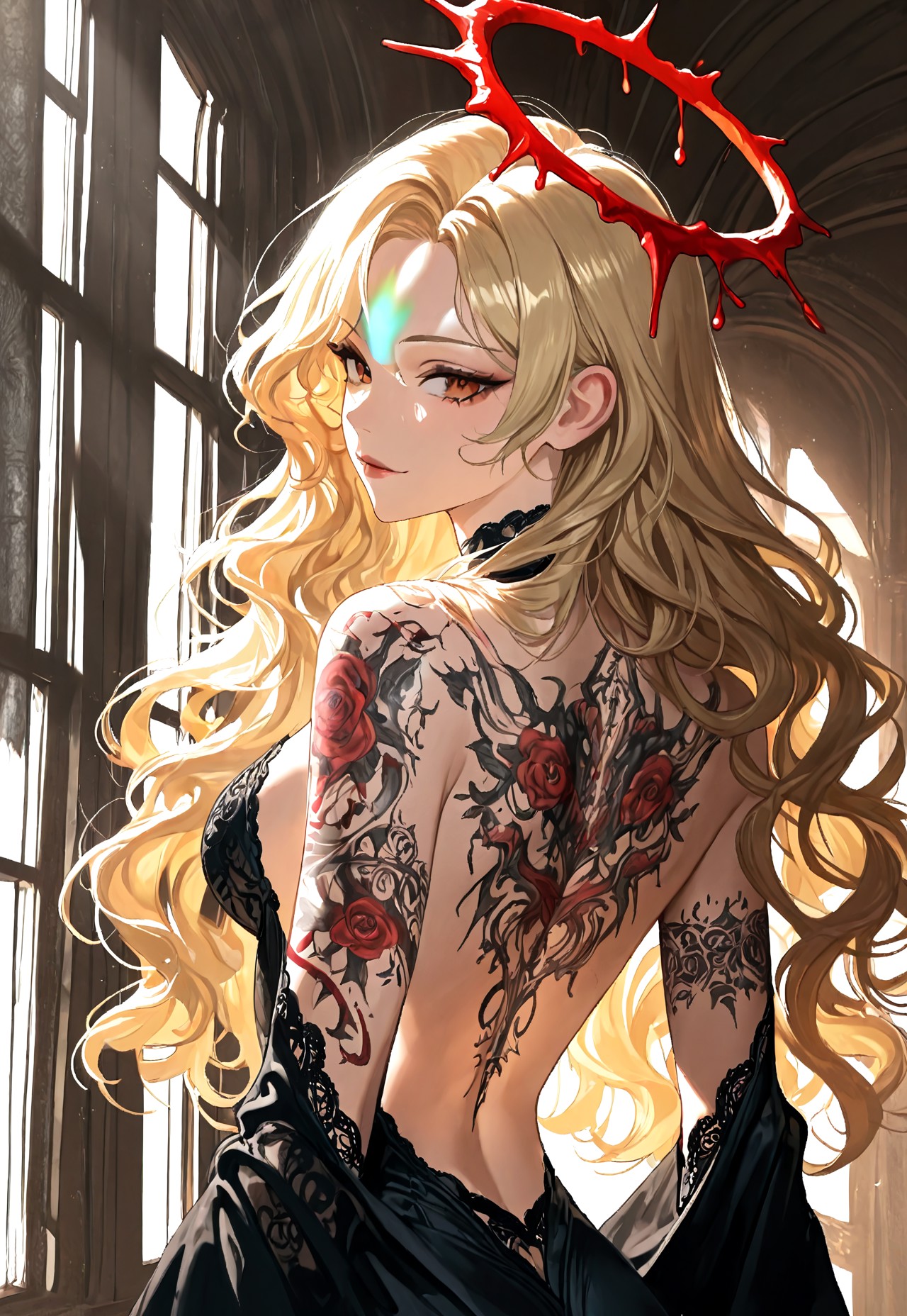 BLONDE'S BACKLESS OUTFIT: BLOOD HALO TATTOO page 4 full