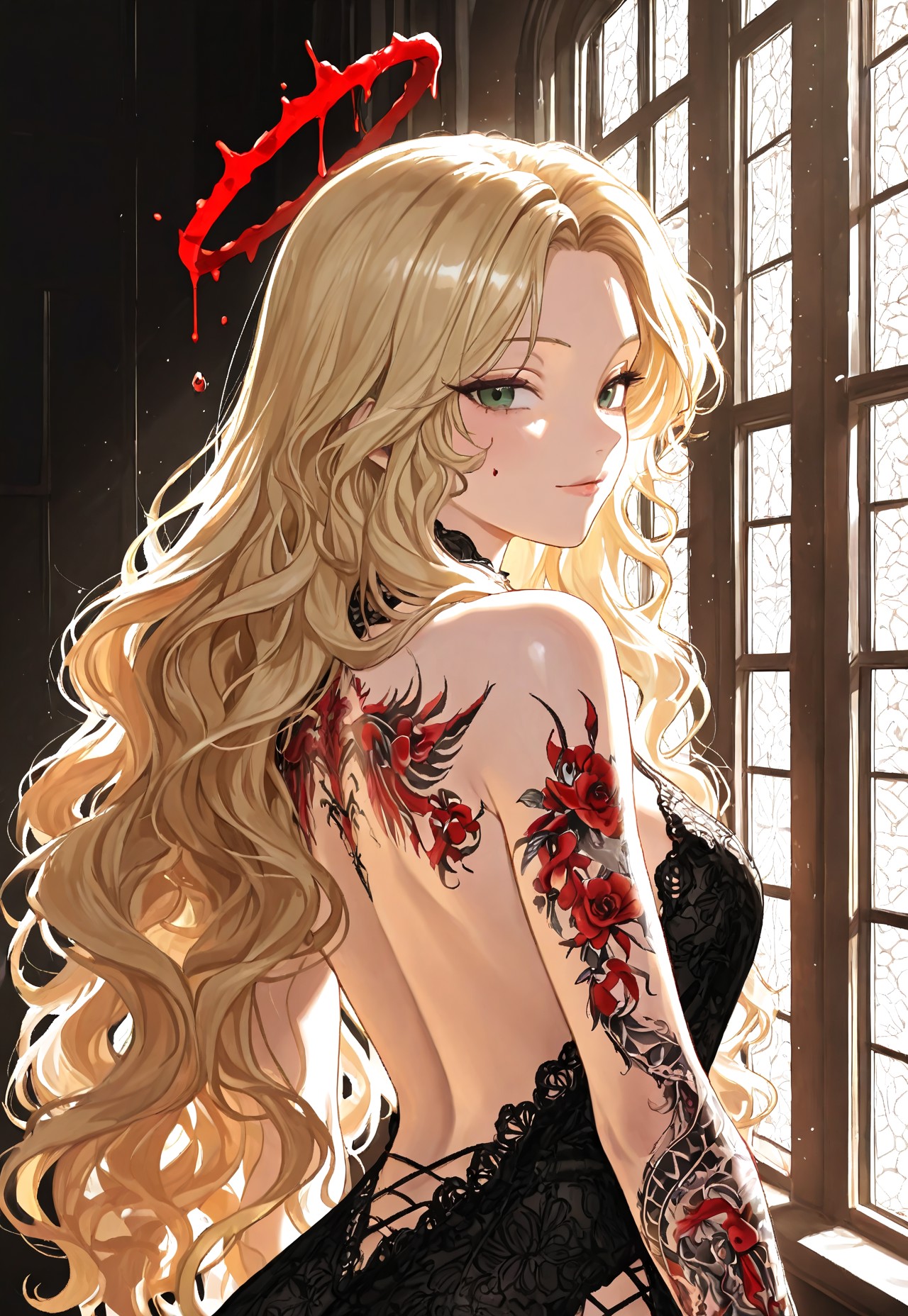 BLONDE'S BACKLESS OUTFIT: BLOOD HALO TATTOO page 5 full