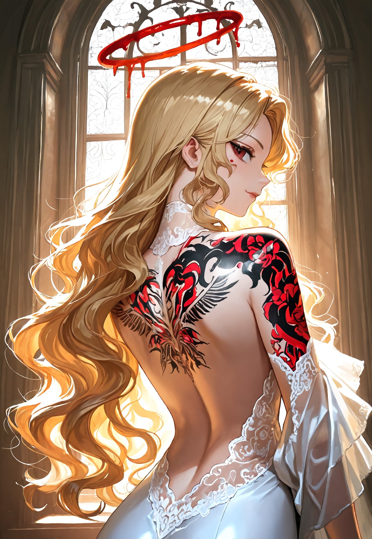 BLONDE'S BACKLESS OUTFIT: BLOOD HALO TATTOO page 7 full