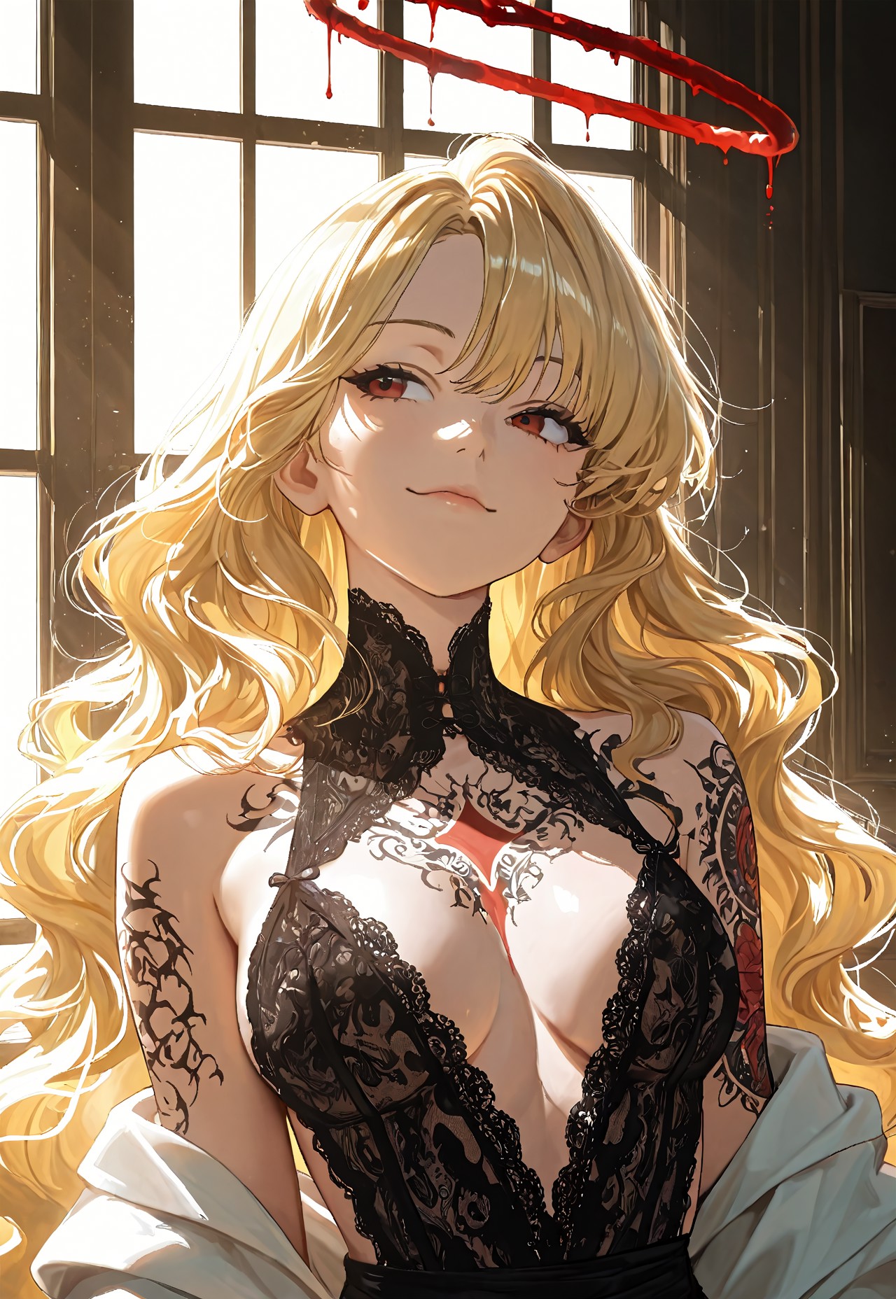 BLONDE'S BACKLESS OUTFIT: BLOOD HALO TATTOO page 8 full