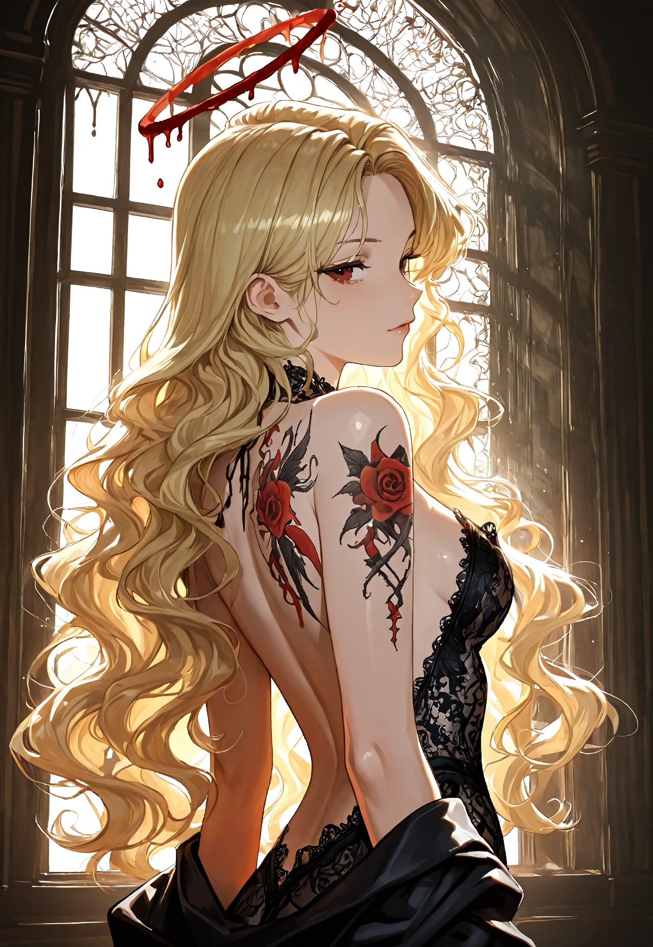 BLONDE'S BACKLESS OUTFIT: BLOOD HALO TATTOO page 9 full