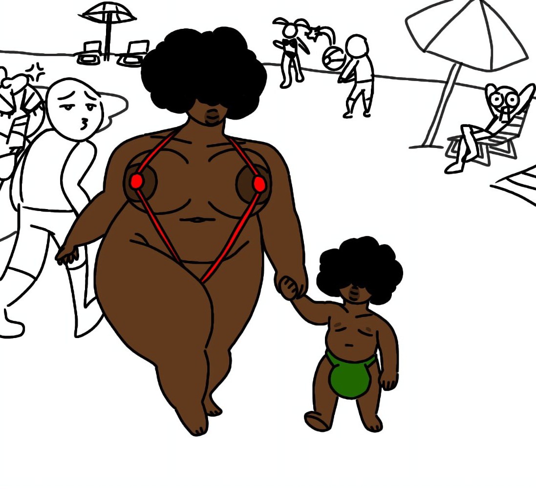 ebony mother and son on the beach page 1 full