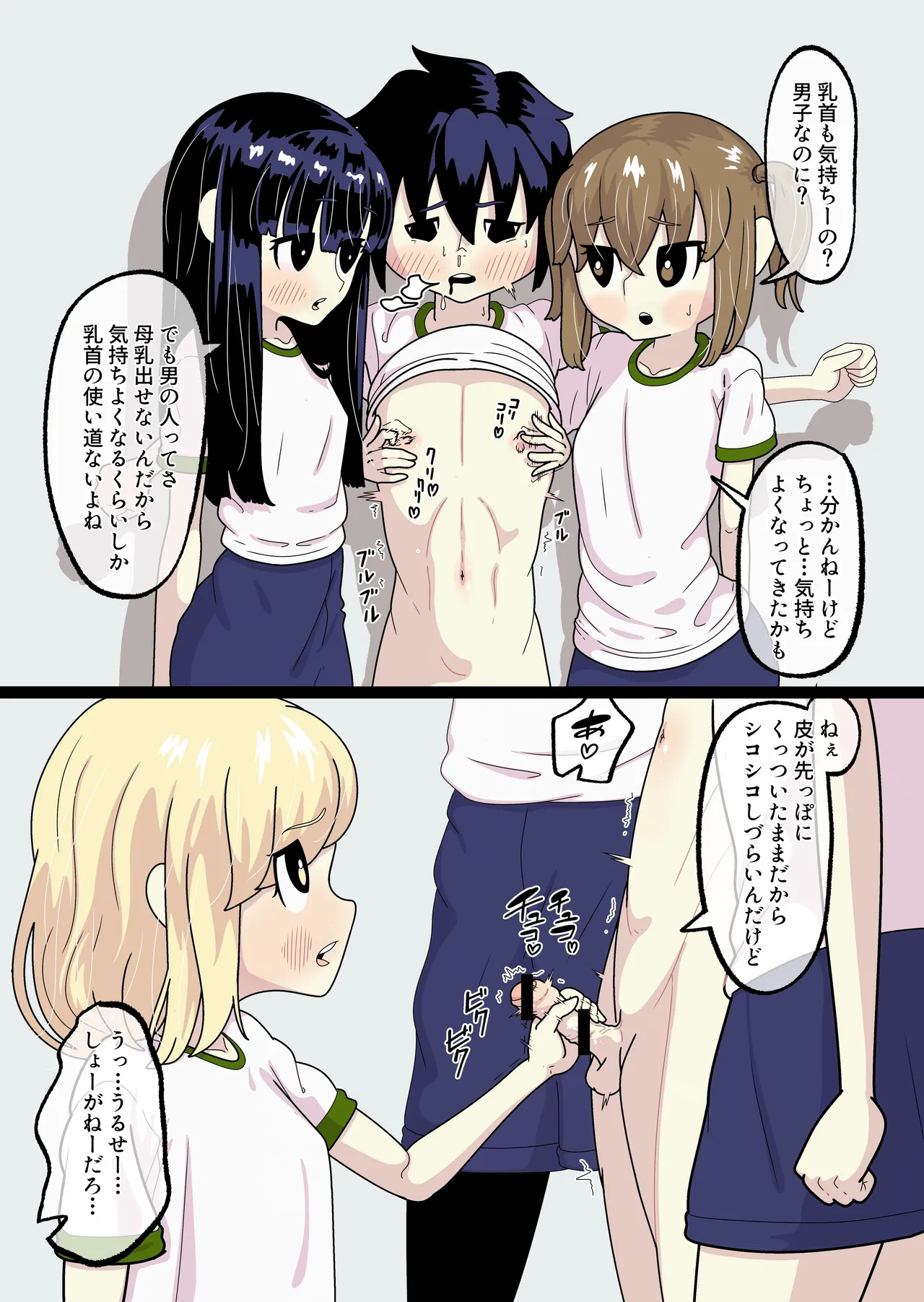 体育館裏で、クラスメイトたちから乳首と包茎チンポいじられる。 page 2 full