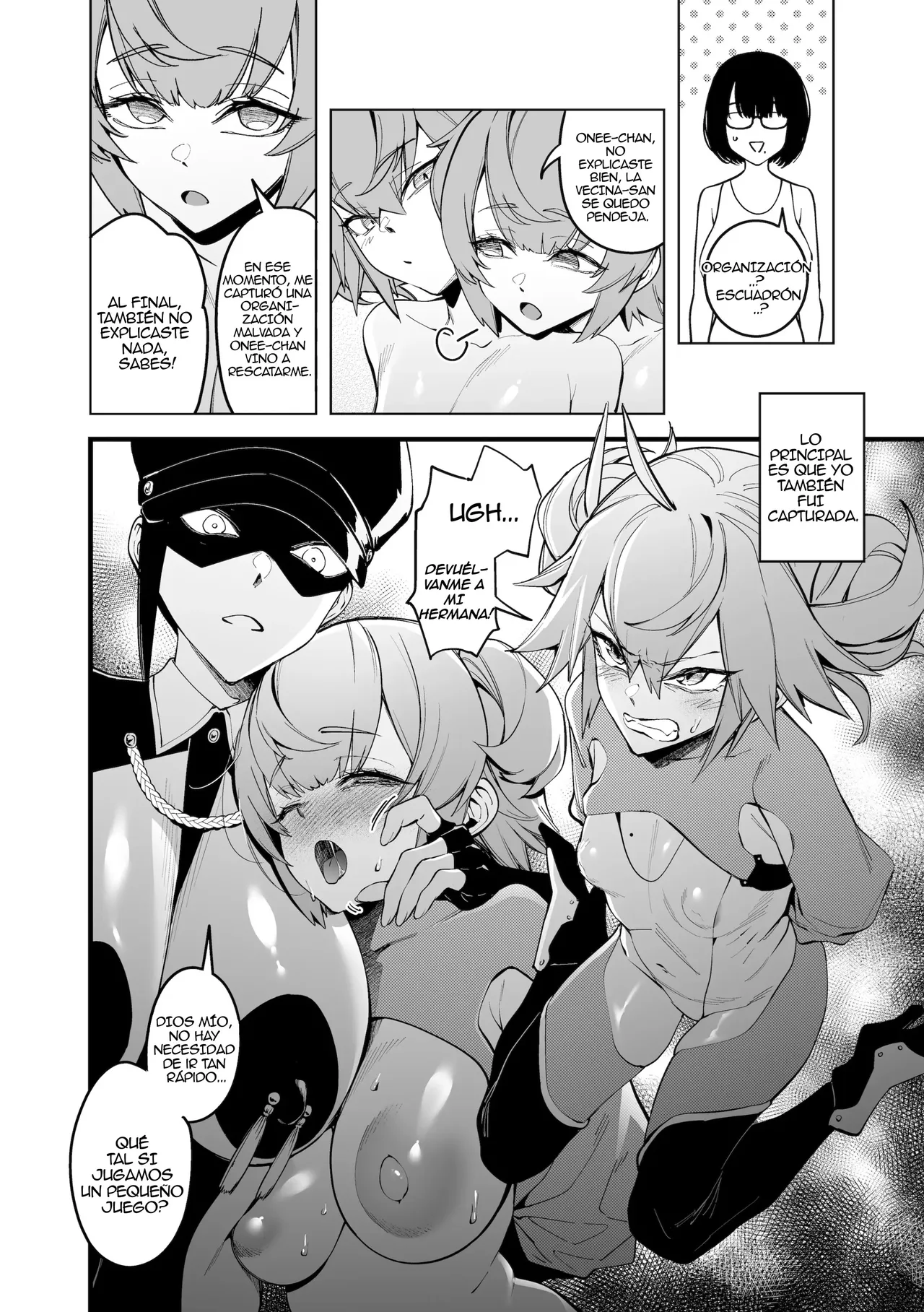 Otonari no Futago wa Yami Soshiki ni Nikutai Kaizou Sareta Moto Seigi Sentai Member Deshita｜Las Gemelas de al Lado Eran Exmiembros de un Escuadrón de Justicia que Fueron Modificados Físicamente por Una Organización Oscura page 10 full