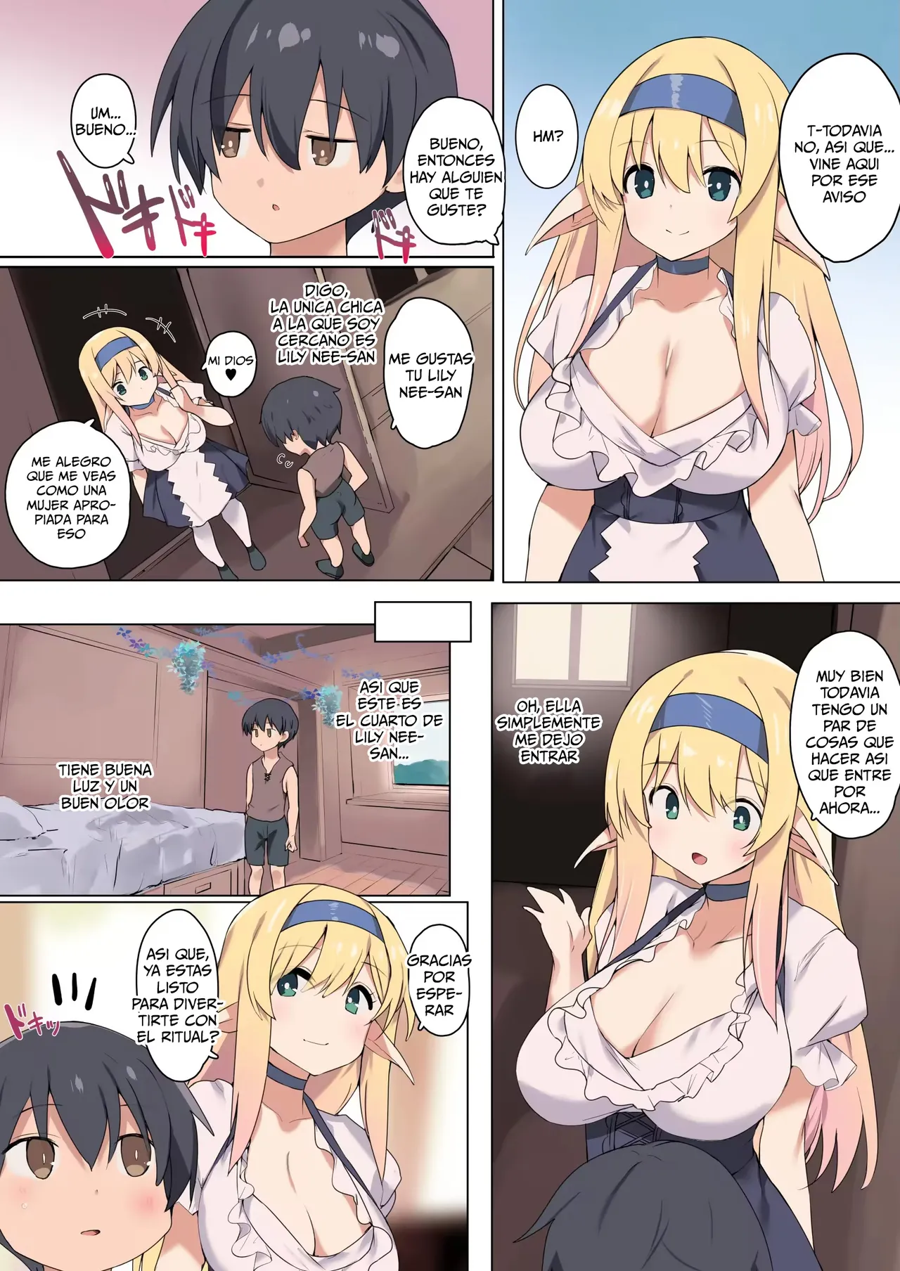 Seiyoku ni Rikai no Aru Elf no Onee-san ga Doutei ni Moku o Oroshite Kuremashita｜Cómo una Amable y Experimentada Elfa Onee-san me Quitó la Virginidad page 5 full