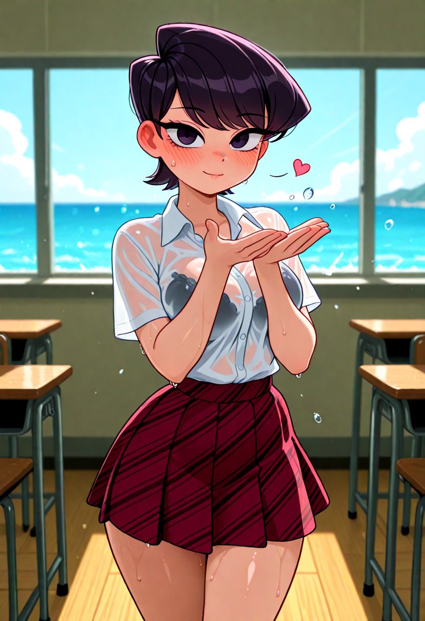 CLASSROOM WET TEASE – PLAID SKIRT DROPLETS page 1 full