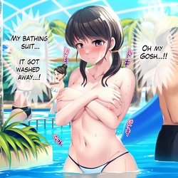 A girl whose swimsuit gets washed away