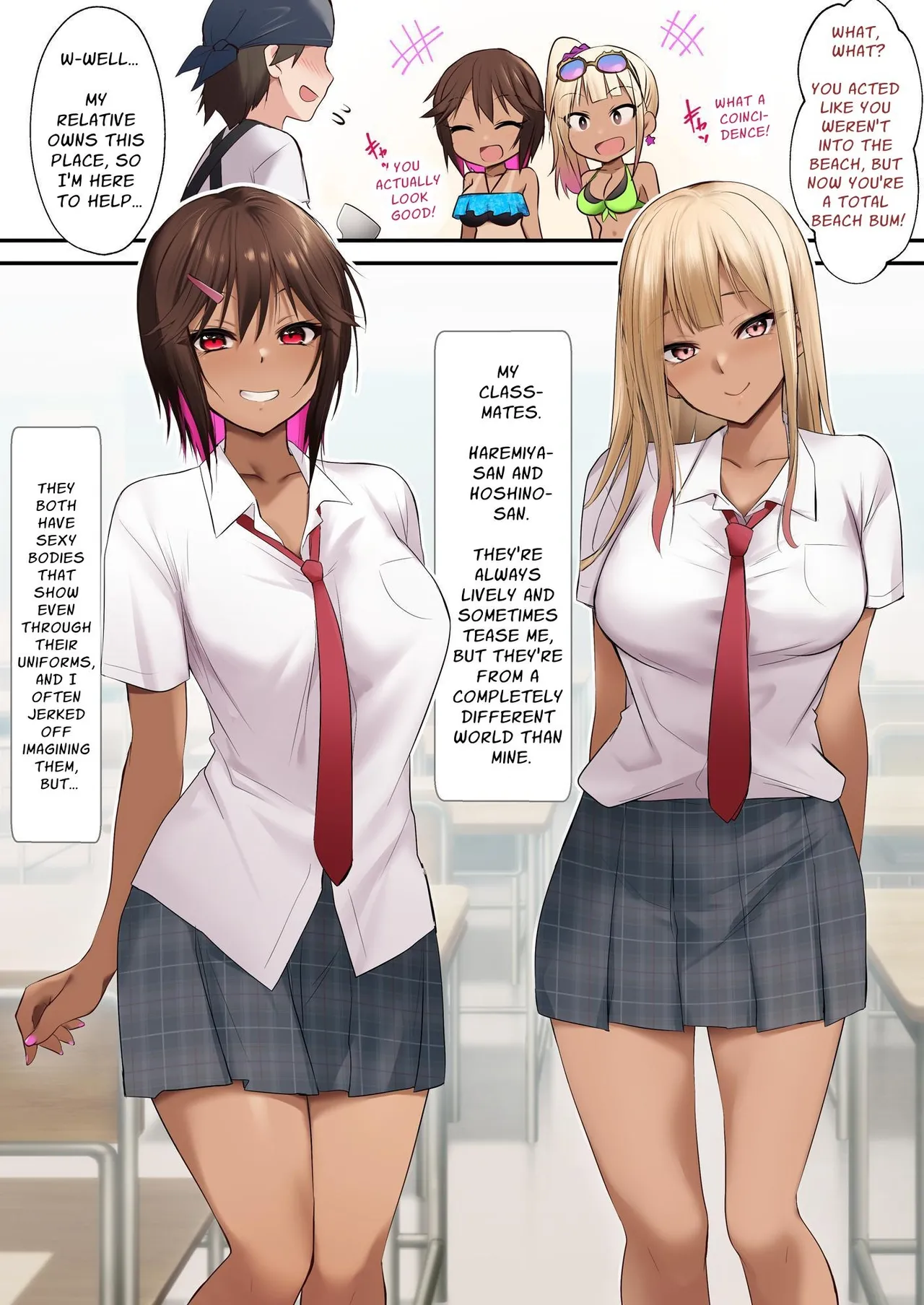 Umi no Ie de Baito shitetara Kuro Gyaru Doukyuusei ni Gyaku Nan sarete Asedaku Doutei Sotsugyou shita Natsu no Hi | Was working at a Beach when Two Tanned Gals Seduced Me &amp; Popped My Cherry on a Sweaty Summer Day page 4 full