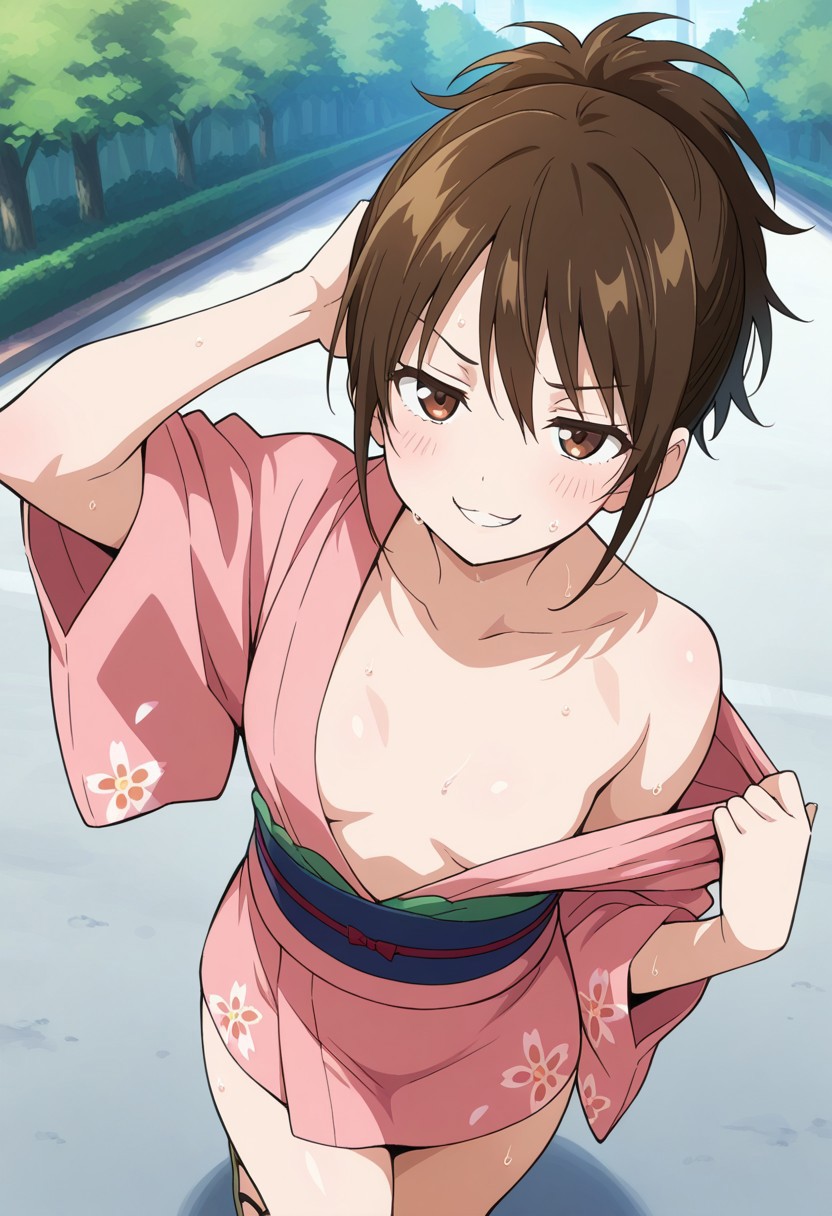 TAE SHIMURA'S SWEATY SMIRK: OPEN KIMONO INVITE page 7 full