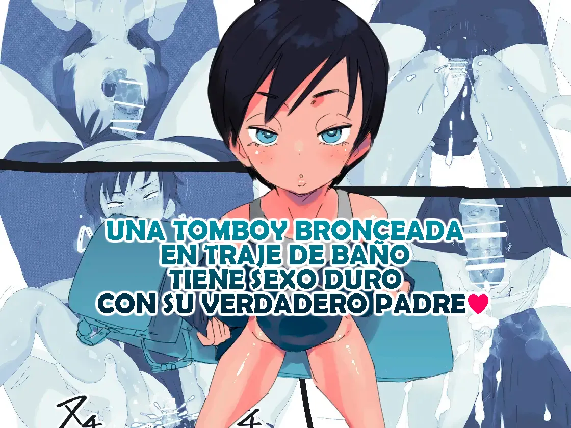 Hiyake Boyish Kyouei Mizugi-chan Jitsu no Chichioya to Gachi Koubi｜Una Tomboy Bronceada en Traje de Baño Tiene Sexo Duro con Su Verdadero Padre page 1 full