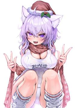 猫◯お◯ゆ 白スクマフラーサンタさん