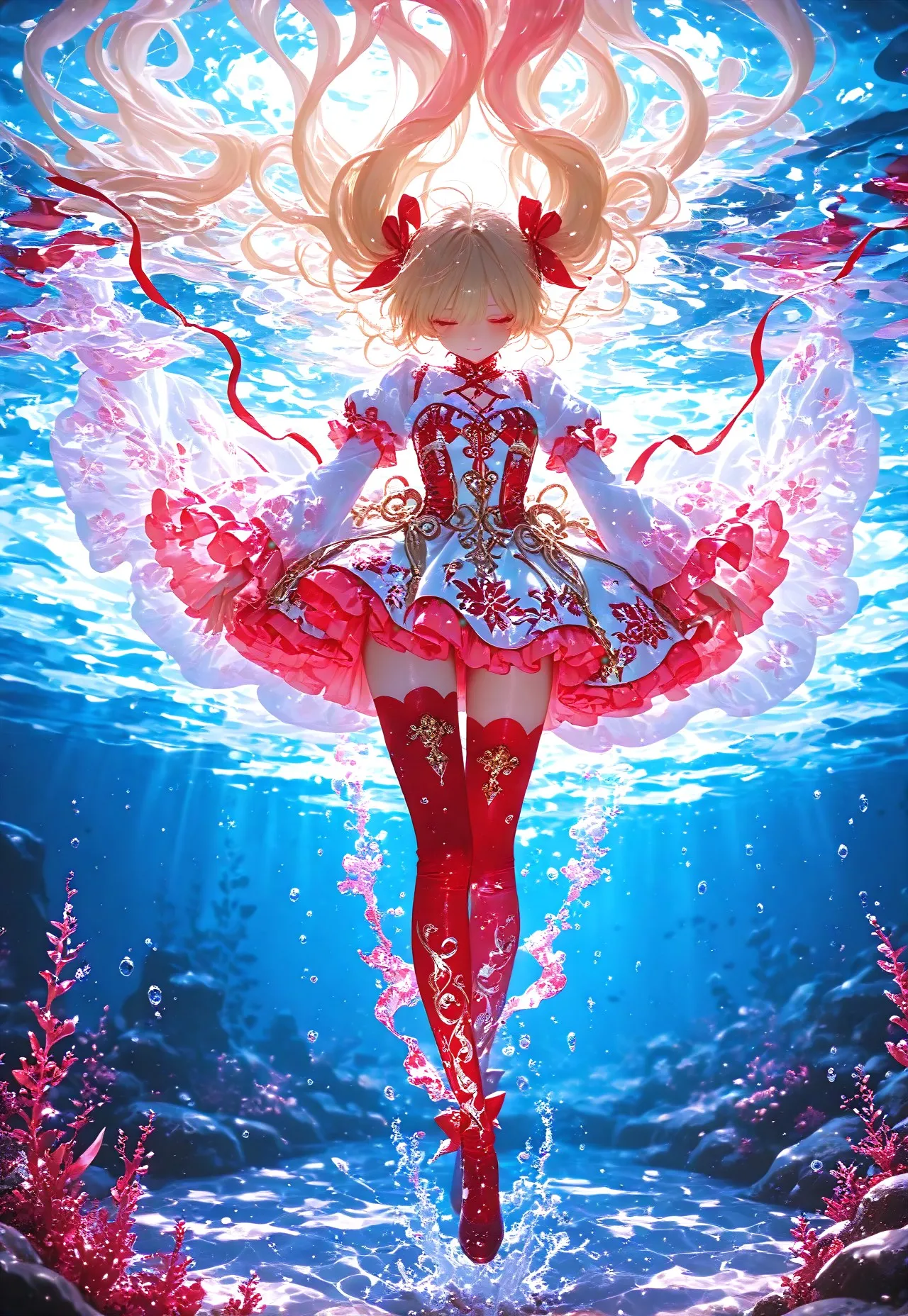 MAHOU SHOUJO DEEP THOUGHT: RED THIGH STRAPS &amp; RIBBONS page 9 full