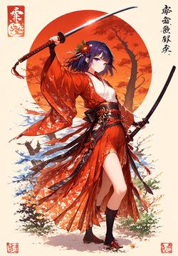 "KATANA STANCE POV – LINOCUT SILHOUETTE