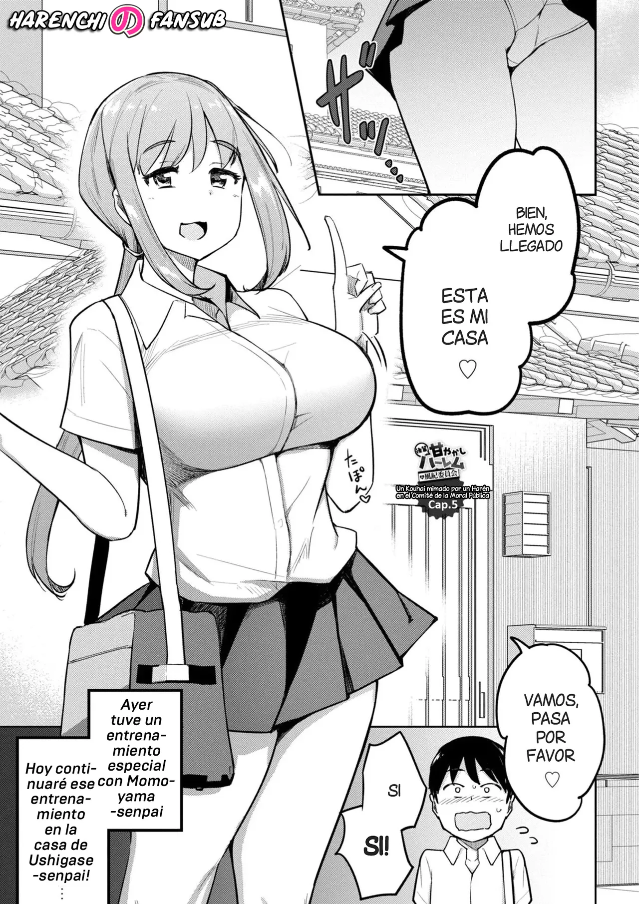 Kouhai Amayakashi Harem in Fuuki Iinkai Ch. 5 | Un Kouhai mimado por un Haren en el Comite de la Moral Publica page 1 full