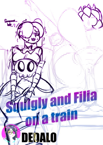 Squigly and Filia on a train cover