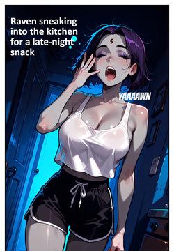 Raven sneaking into the kitchen for a late-night snack