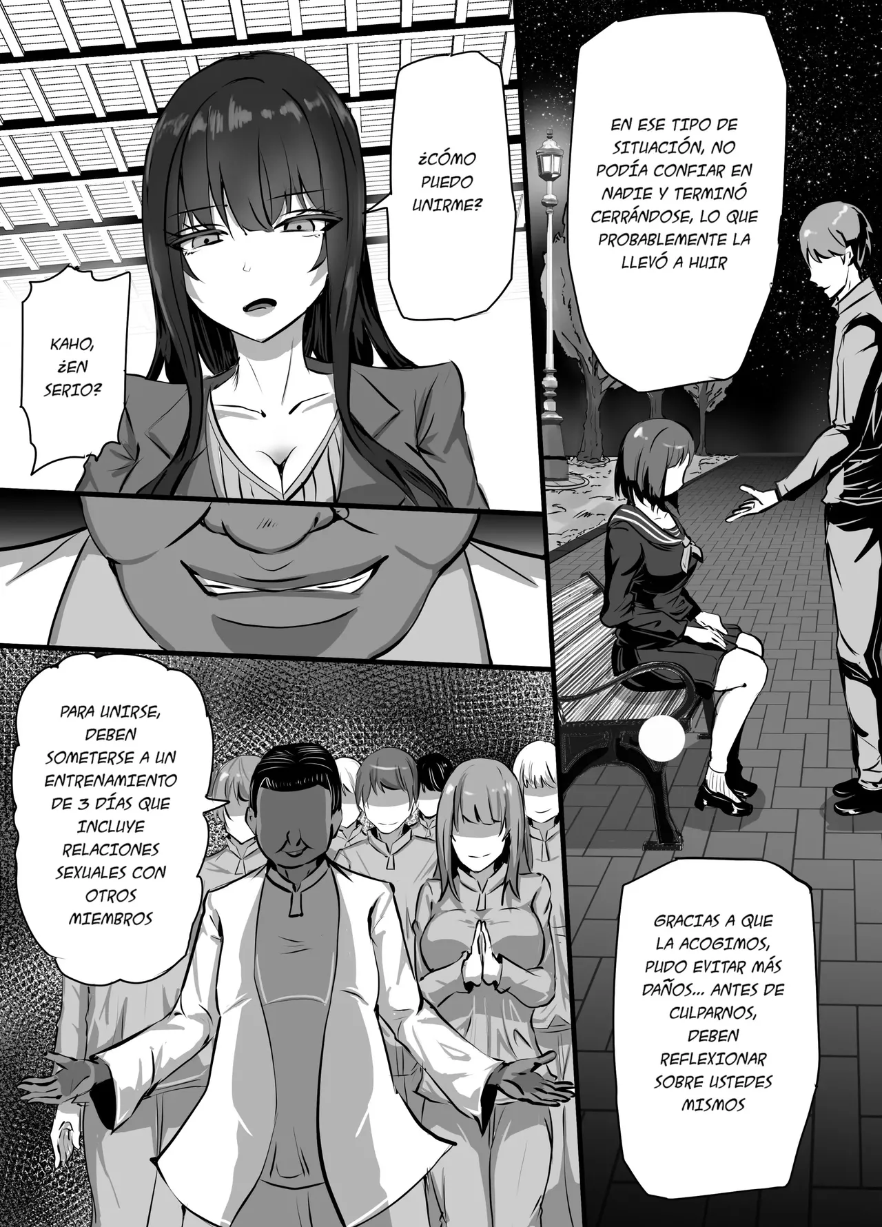 Shinkou Shuukyou ni Hamatta Manamusume o Sukuitai Hitozuma ga Kyouso no Sennou Sex de Nyuushin shite Netorareru Hanashi｜La Historia de una Esposa que, al Querer Salvar a su Hija de un Nuevo Culto, se Une y el Gurú le Lava el Cerebro con Sexo Infiel page 6 full