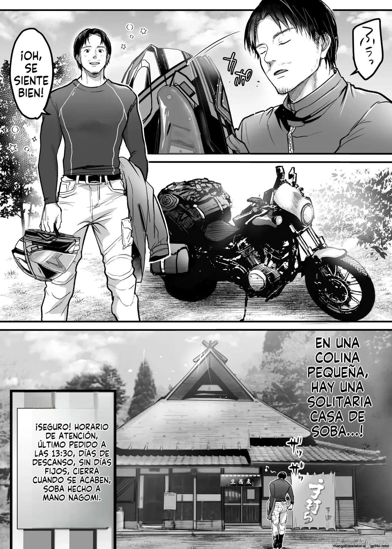 Otoko Hitori Baiku Tabi ~Toge no Sobaya no Wakazuma Hen~｜Viaje en Moto en Solitario ~La Joven Esposa de la Tienda de Soba de la Colina~ page 3 full