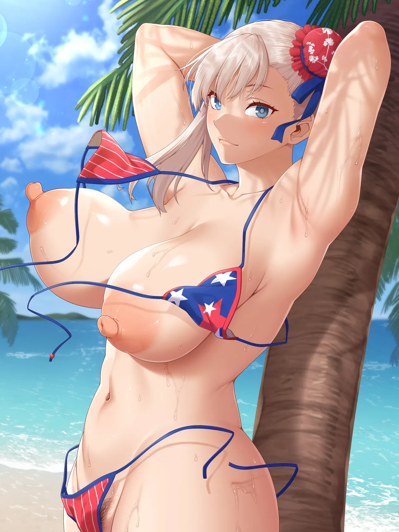 Mizugi Musashi-chan ga Beach de Lucky Sukebe Shitari Bonyuu Funsha Akume Saseraretari page 1 full