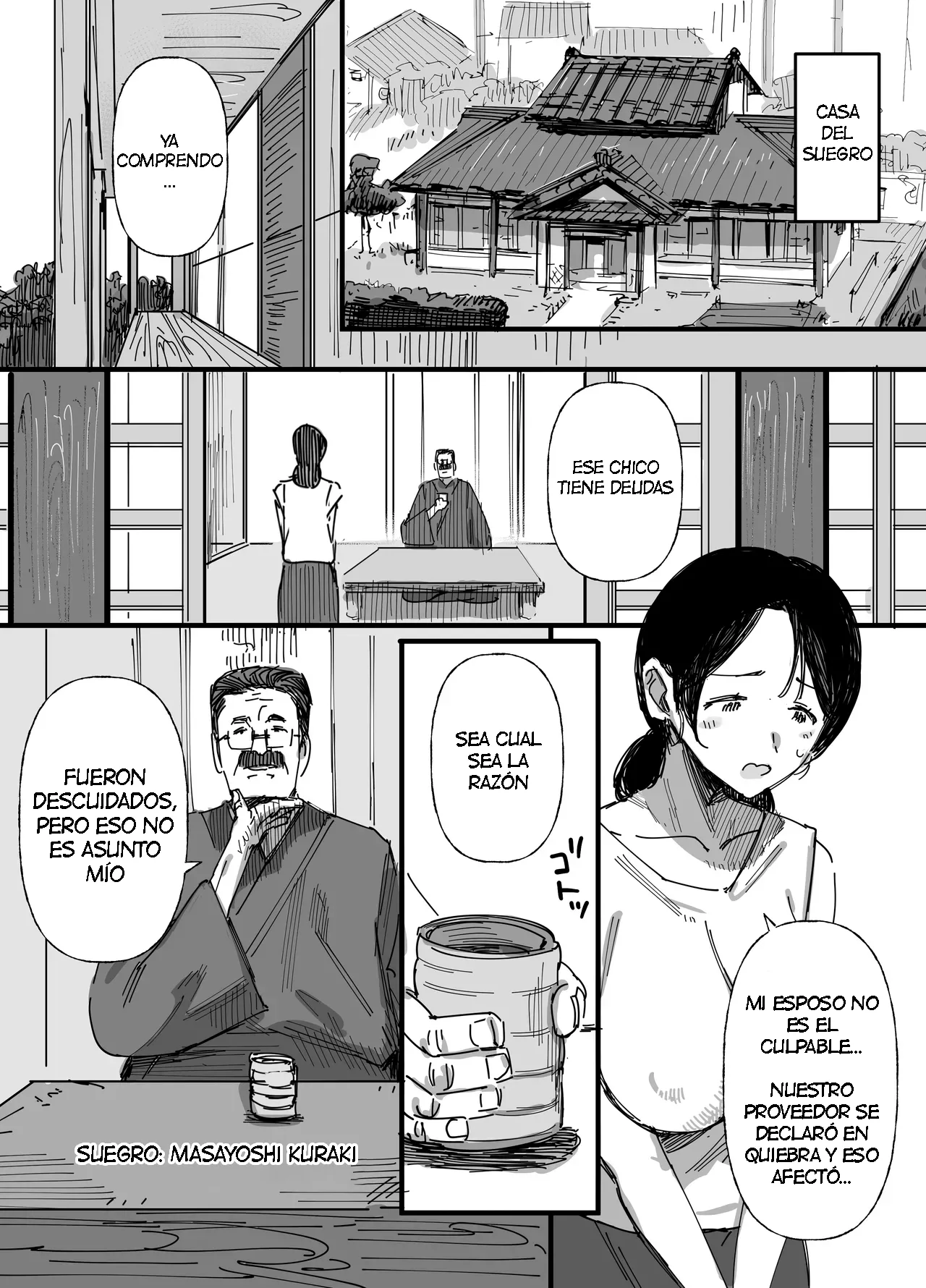 Otto no Shakkin Nakadashi Hensai Gifu ni Mi o Uru Komochi Tsuma｜Una Mujer Casada Vende su Cuerpo a su Suegro page 7 full