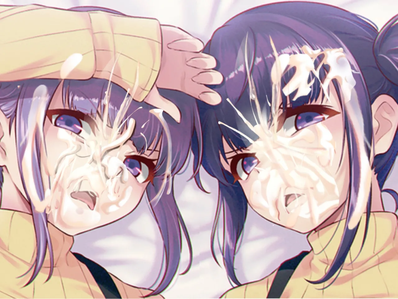 Iya na Kao Sarenagara Opantsu Misete Moraitai Facial cumshot on twin sisters 2 page 1 full