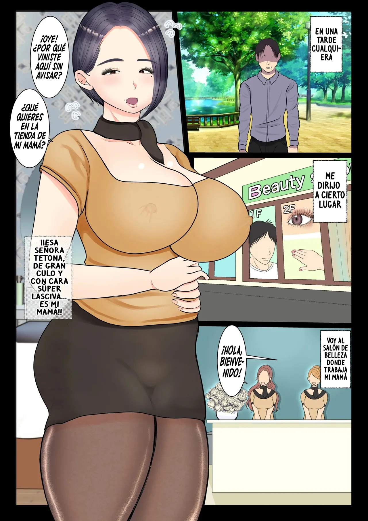Haha ga Hataraku Esthe Salon ni Oshikake, PanSto Yabutte Gomu Nashi Boshi Soukan shite mita Hanashi｜La historia de cuando irrumpí en el salón de belleza donde trabaja mamá, le rompí las medias y tuvimos sexo incestuoso madre-hijo sin protección page 2 full