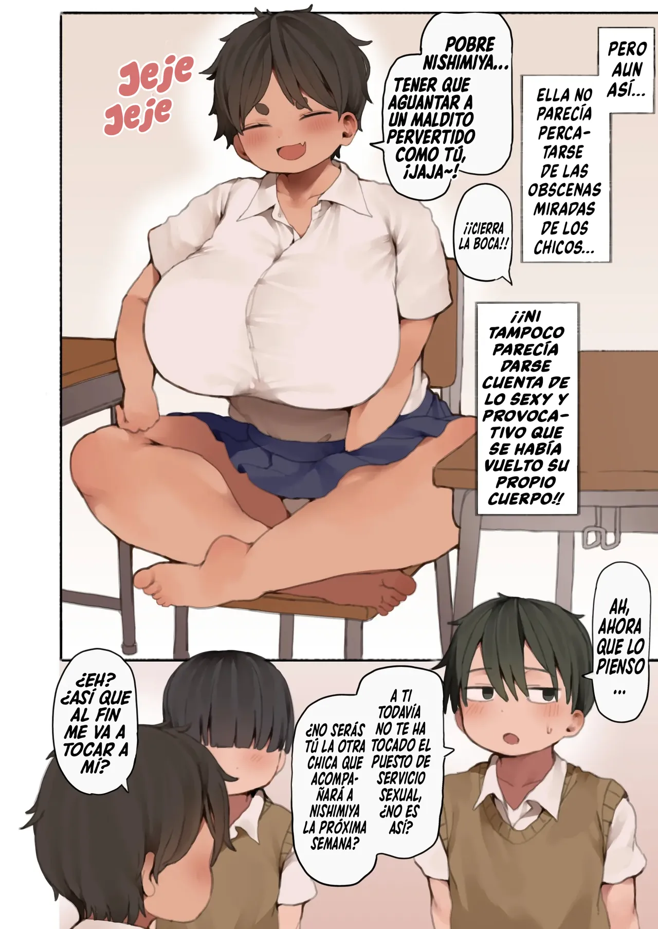 Jibun no Karada no Miryoku ni Kizuiteinai Bakunyuu Muchimuchi Doukyuusei ni Seishori Shite Morau Hanashi.｜La historia de cómo una compañera de clase curvilínea y de enormes tetas que no era consciente de su gran atractivo físico, terminó haciéndole servicios sexuales a todos los chicos de su clase. page 6 full