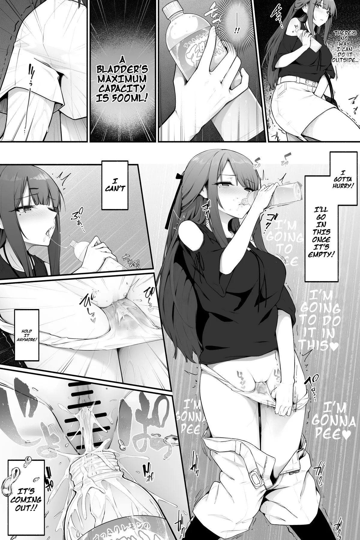 A woman who needs to pee but drinks water to help her pee page 4 full