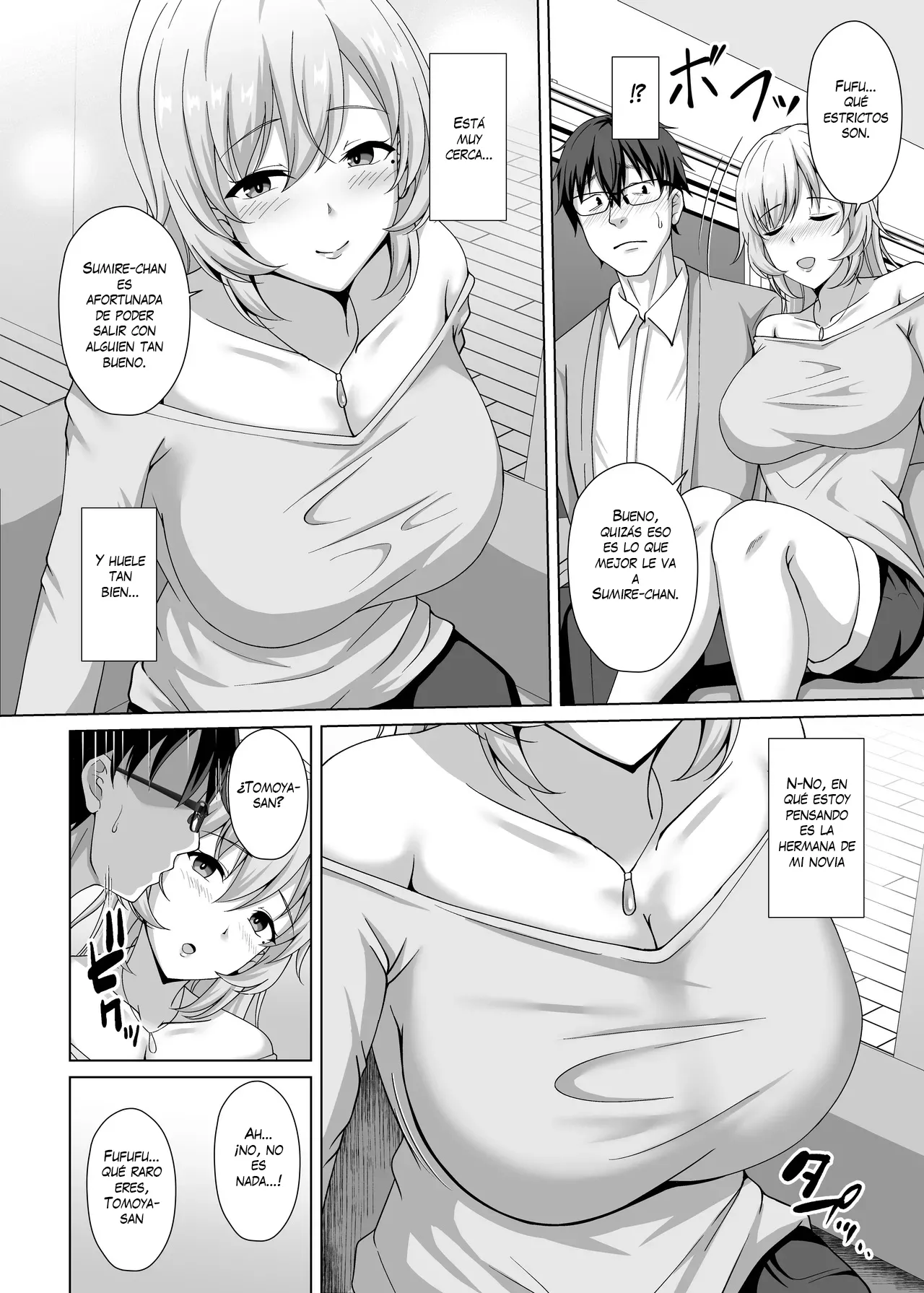 Kanojo no Ane ni Tabe rareru ~I Cup Bakunyuu Seisokei Kouhai ni Semarare Kanojo ga Iru no ni Gyaku NTR Uwaki Koubi~｜Devorado por la hermana de mi novia ~Seducido por una chica de apariencia pura y pechos grandes, teniendo sexo de infidelidad y NTR inverso a pesar de tener novia~ page 7 full